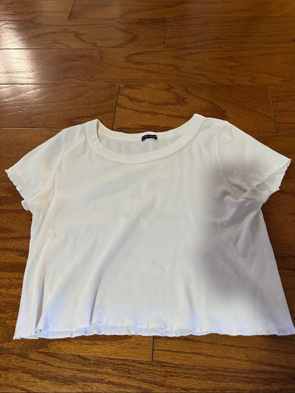 Brandy Melville White Short Sleeve Scallop Edge Crop Top
